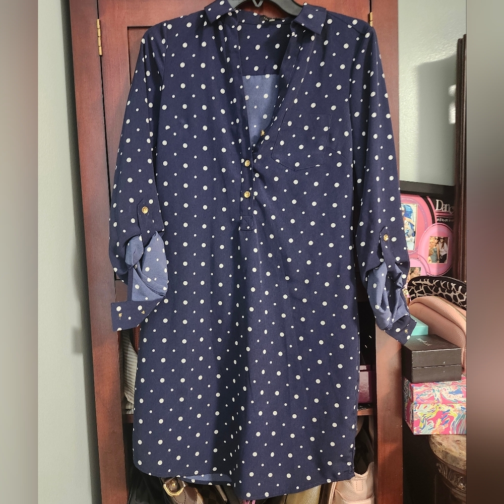 Navy Polka Dot Dress XS-S - Picture 3 of 11